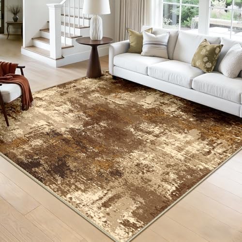 RELEANY Washable Square 8'x8' Area Rug for Living Room Brown Tan by RELEANY