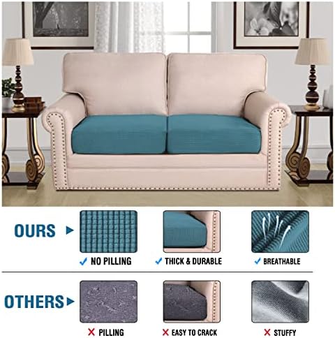 H.VERSAILTEX Super Stretch Individual Seat Cushion Covers Sofa Covers Couch Cushion Covers Slipcover Sets Thick Jacquard Textured Twill Fabric (2 Piece Medium Sofa Cushion Covers, Storm Blue) - Image 2