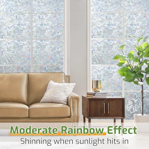 LUTE Rainbow Window Privacy Film, 3D Decorative Stained Glass Cling, Silver - Image 2
