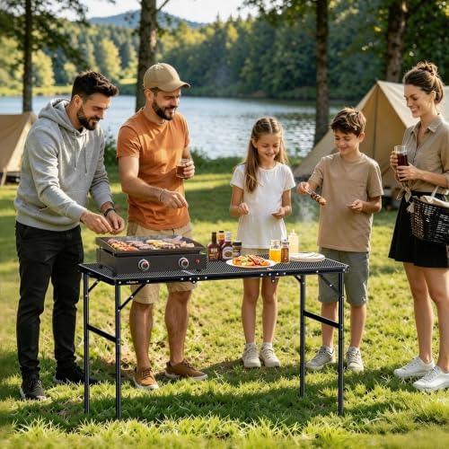 Anbte 3ft Tri-fold Grill Table, 2 Adjustable Heights Max 29.5", Black - Image 2
