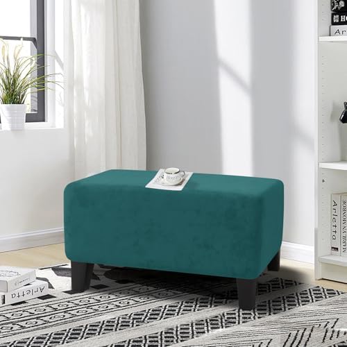 MAXIJIN Velvet Ottoman Cover Rectangular Stretch Square Ottoman Covers Slipcover Rectangle Washable Foot Stool Cover Thick Storage Protector with Elastic Bottom (Ottoman Small, Blackish Green) - Image 2