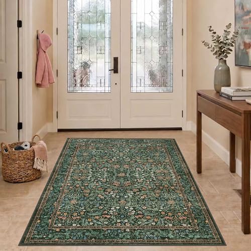 Rugxara Green Floral 3x5 Rug for Entryway Bedroom Washable Area Rugs Carpet - Image 3