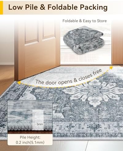 RELEANY Washable Area Rug, Runner 2'6"x5', Grey/White/Beige - Image 5