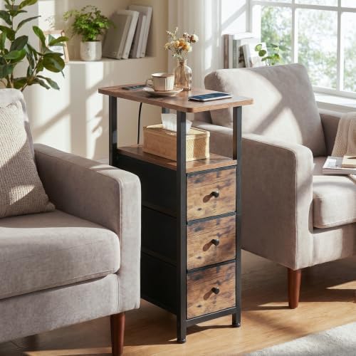 LOAKEKEL Narrow End Table with Charging Station, Small Nightstand - Image 2