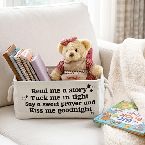 Marsui 1 Pcs Read Me a Story Book Storage Basket, Tuck Me in Tight, White - Image 4