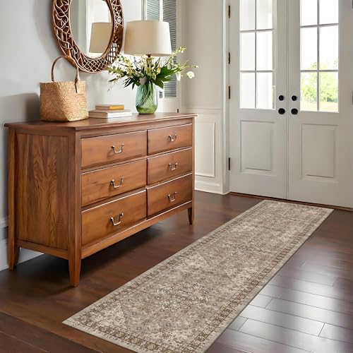 2x7 Washable Hallway Runner Rug, Vintage Non-Slip Low Pile Rugs Brown - Image 4
