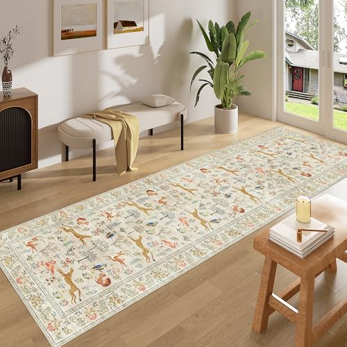 DUKINO 2x8 Washable Runner Rug, Non Slip Animal Kitchen Runner Rug, Beige - Image 3