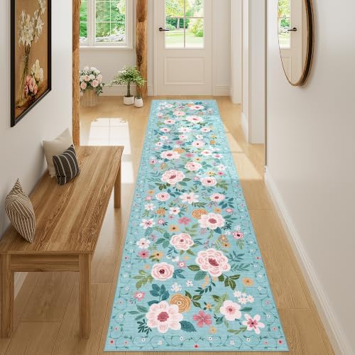 DUKINO 2x8 Runner Rug, Washable Runner Rug for Kitchen Non Slip, Teal by DUKINO