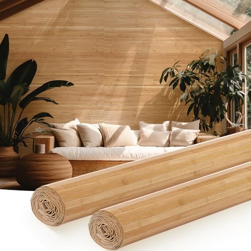 Juexica 2 Pcs Natural Bamboo Wall Panel for Interior Wall 48''x96'' Bamboo Covering Renewable Pole Wainscoting Room Divider Wrap Decor for Bedroom Living Room Kitchen Island Office (Carbonized) by Juexica