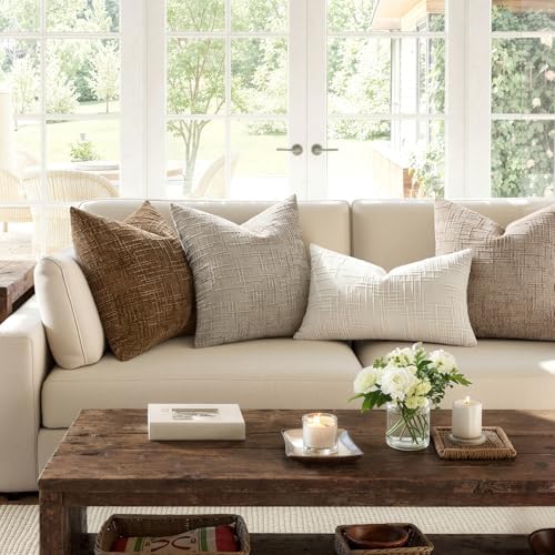 MIULEE Chenille Textured Throw Pillow Covers Light Brown 18x18 Set of 2 - Image 5