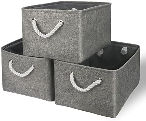 TheWarmHome Storage Bins - Medium 3 Pack Storage Baskets for Organizing Shelves | Fabric Storage Cubes Organizer for Linen Closet Nursery Home Decor Grey by TheWarmHome