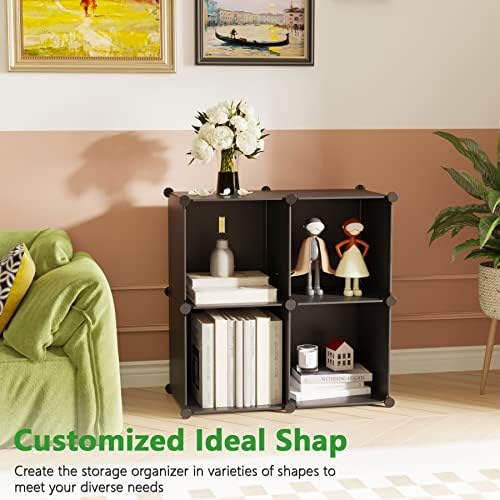 C&AHOME Plastic Cube Storage Organizer, 4-Cube Shelves Units, Black - Image 4