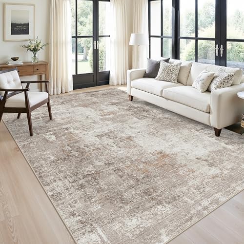 Washable 7x10 Area Rug for Living Room– Soft Non-Slip Carpet for Bedroom Dining Room,Modern Neutral Abstract Low Pile Stain-Resistant (Beige Grey) by ZHXXUJ