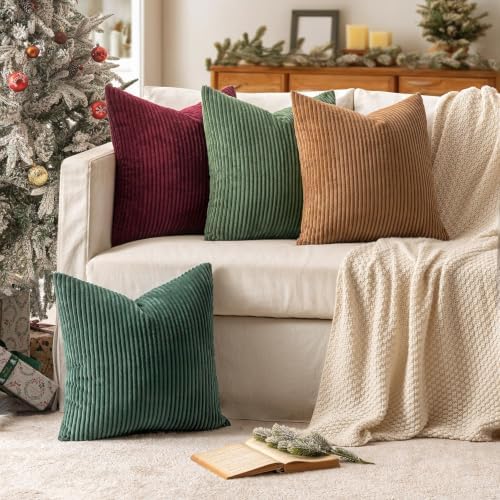 MIULEE Soft Corduroy Decorative Throw Pillow Covers Christmas Green 22x22 - Image 2