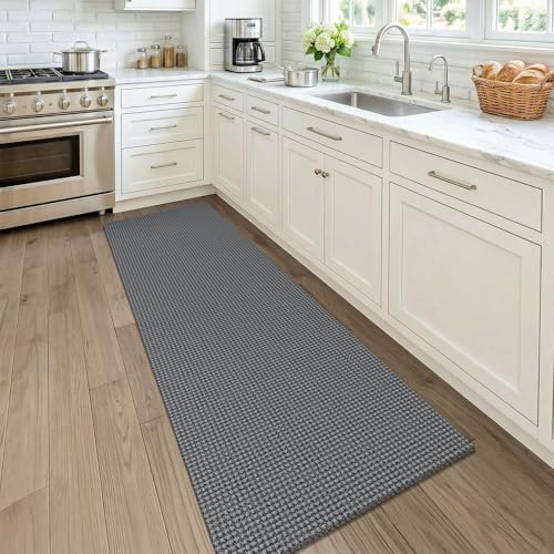 KOZYFLY Woven 2x7 Washable Kitchen Runner Rug, Non Slip Runners for Hallway, Cotton Entryway Runner, Braided Floor Carpet for Entry, Kitchen, Bedside, Hall, Grey/Dark Grey - Image 2