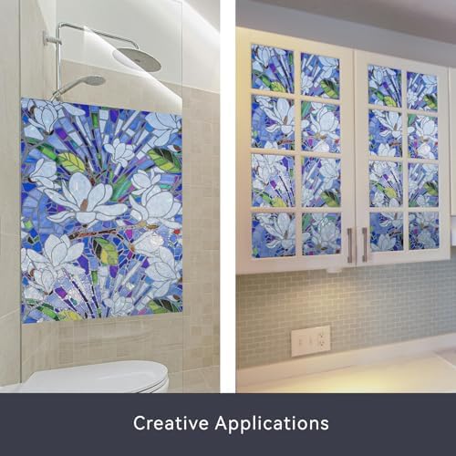 DKTIE Magnolia Pattern Stained Glass Window Film Floral Decorative - Image 5