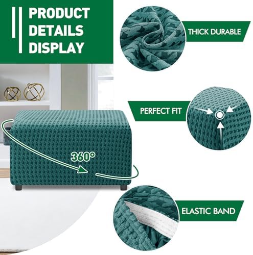 MAXIJIN Stretch Ottoman Cover Rectangular Ottoman Slipcovers for Footstool with Elastic Band Square Folding Storage Stool Furniture Protector Removable Washable (Large, Peacock Blue) - Image 4