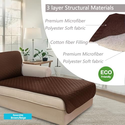 U-NICE HOME Sectional Couch Cover Chaise Lounge Cover, Brown/Beige - Image 4