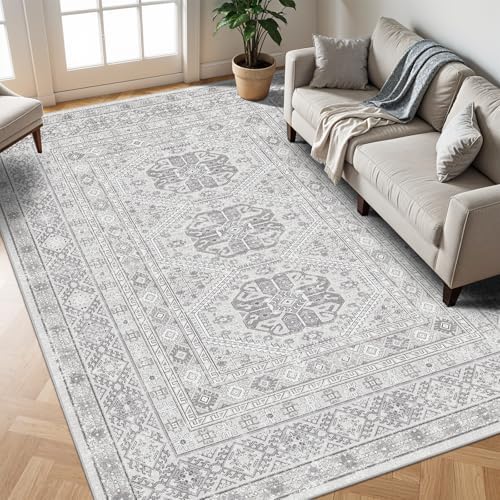 Ksrau 10x12 Area Rug Washable Vintage: Non Slip Living Room Large Rugs Grey - Image 2