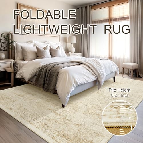 Soalmost Washable Area Rug 9x12 Large Soft Living Room Rugs Beige/Ivory - Image 6
