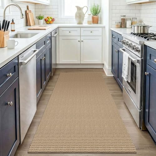KOZYFLY Washable 3x4 Woven Entry Area Rug, Braided Throw Rugs for Entryway, Non Slip Door Mat Indoor Outdoor Entrance, Front Porch Foyer Carpet for Kitchen, mudroom, Bathroom, Orange Beige/Tan/Brown - Image 3