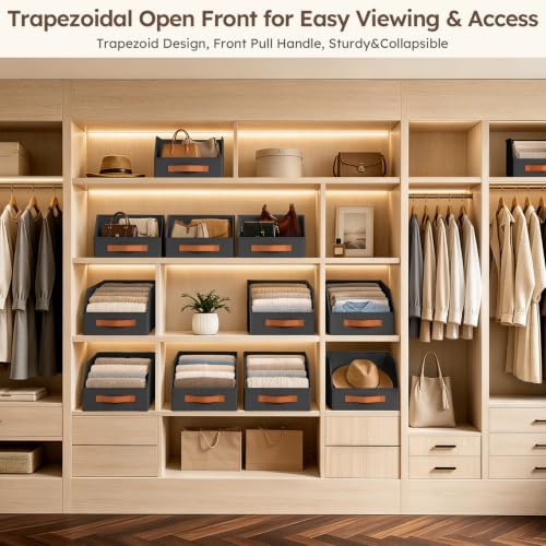 Homsorout Fabric Storage Bins for Organizing - 8 Pack Large Trapezoid Collapsible Storage Bins with Front Handle, Closet Organizers and Storage for Bedroom, Home Shelves, Small Spaces, Black - Image 2