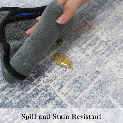 Washable Abstract 14ft Runner Rug: Non-Slip Low-Pile Rug Runner Soft Beside Carpet Indoor Farmhouse Entryway Floor Mat Bathroom Living Room Stain Resistant Area Rugs Cozy Home Decor(2'6x14,Blue/ivory) - Image 6