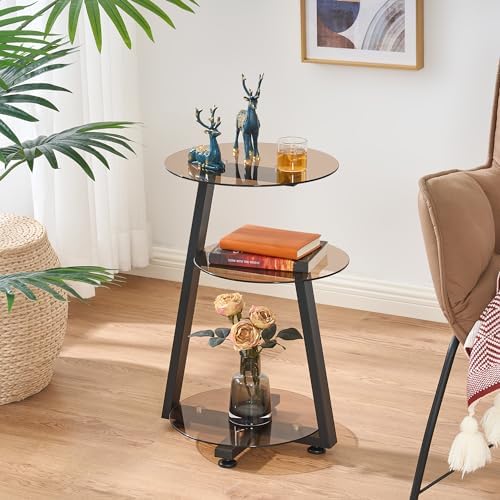 BEWISHOME Small Round Side Table, End Table with Storage Shelves, Tawny - Image 2