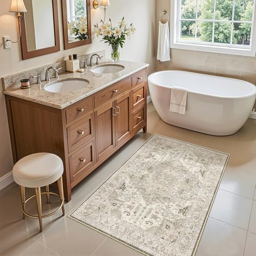 Madane Washable Area Rug 2x3 Small Entryway Rugs Non-Slip, Ivory/Brown - Image 3