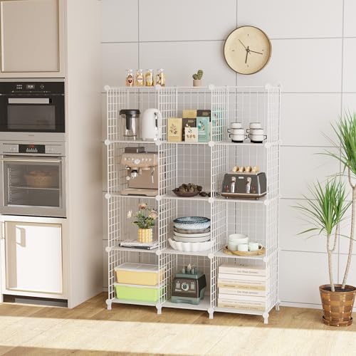 12-Cube Storage Organizer Metal Wire Shelf for Closet Office White - Image 2