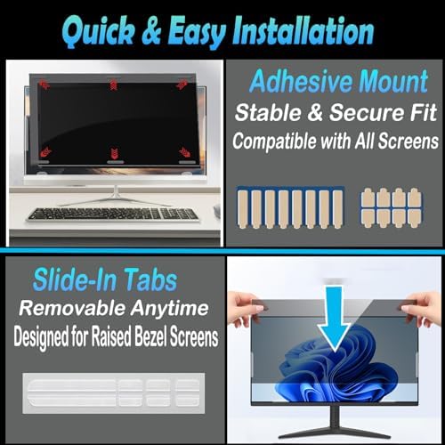 23.8 Inch computer privacy screen for 16:9 Monitor, Removable Anti-Glare Blue Light Filter & Anti-Scratch Protector Film, Privacy Shield for HP Dell Asus Acer Samsung Desktop Monitors (23.8" (16:9, 20.7×11.7 in)) - Image 5