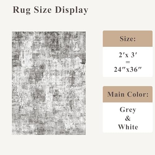 2x3 Washable Non-Slip Area Rug - Soft Low Pile Throw Rug for Kitchen Entryway Bedroom - Modern Indoor Door Mat with Rubber Backing (Grey, 2x3) - Image 2