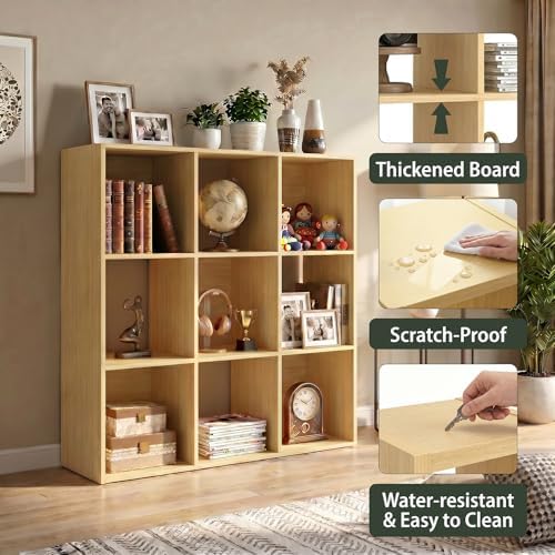 WannabeMyself【Sturdy Build&Easy Assembly】9 Cube Storage Organizer with Anti-Tipping Kits,Reversible Open Back Book Shelf, Bookcase for Living Room,Bedroom,Entrance Hall,Office,35.8×11.4×35.9,Oak Color - Image 3