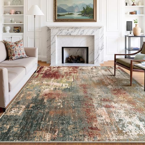 RELEANY Washable 8'x10' Abstract Area Rug for Living Room Rustic Brown by RELEANY