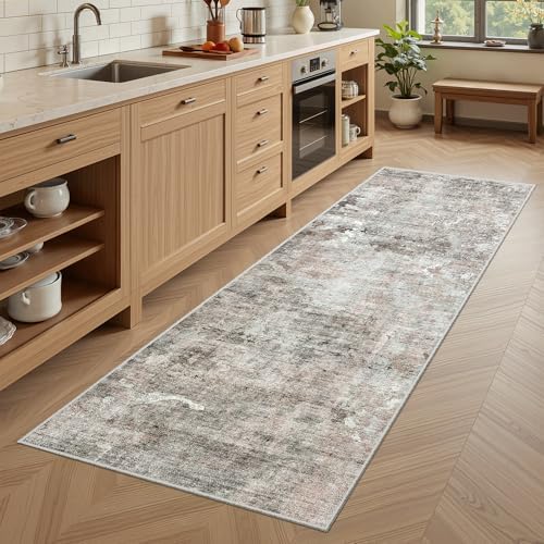 Soalmost Abstratc Runner Rug 2x6 Kitchen Hallway Runners Pink/Grey - Image 2