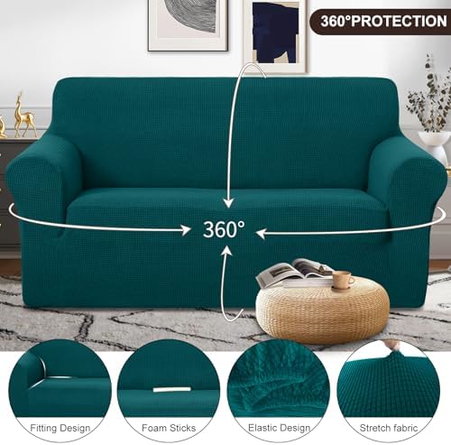 U-NICE HOME Oversized Stretch Loveseat Couch Cover, Blue - Image 3