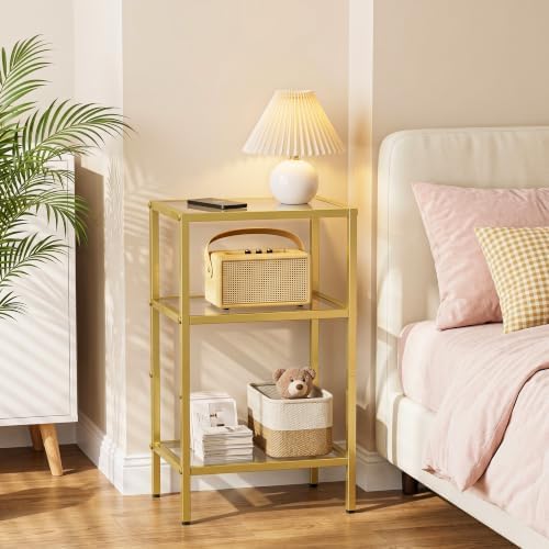 Glass Side Table, Tempered Glass End Table, 3-Tier Nightstands with Open Shelves, Small Coffee Table with Modern Style, Accent Table Small Table Sofa Table for Living Room, Bedroom, Gold - Image 5