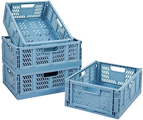 Plastic Drawer Organizer Collapsible Storage Boxes Crate,4-Pack Stackable Folding Storage Basket Closet Containers Toy Organiser for Home Office Bedroom Kitchen Drawer Pull Out Under Bed-Blue by jocabo