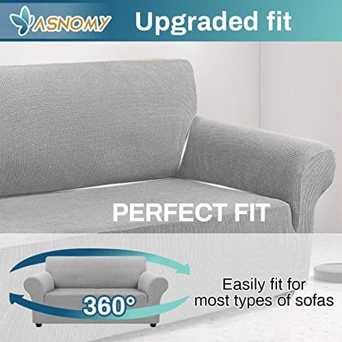 Asnomy Stretch Couch Covers Washable, loveseat Cover Slipcovers,Silver - Image 5