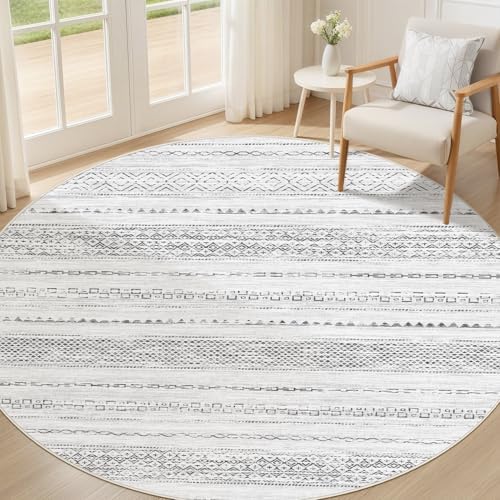 Nakagishi Area Rug Living Room Rugs: 4X4 Machine Washable Boho Large Neutral Farmhouse Stain Resistant Moroccan Indoor Floor Carpet for Bedroom Nursery Dorm Dining Room Home-Color Gray by NakagishiAreaRug