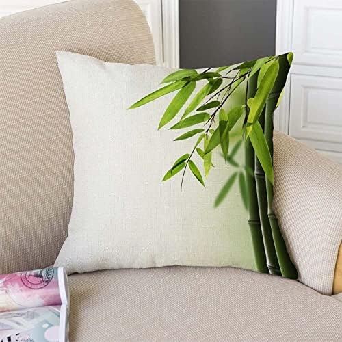 TSSOHU Green Bamboo Farmhouse Pillow Cover Cotton Linen Decorative Square Throw Pillow Cover 18x18 Inch for Sofa Couch Decoration - Image 2