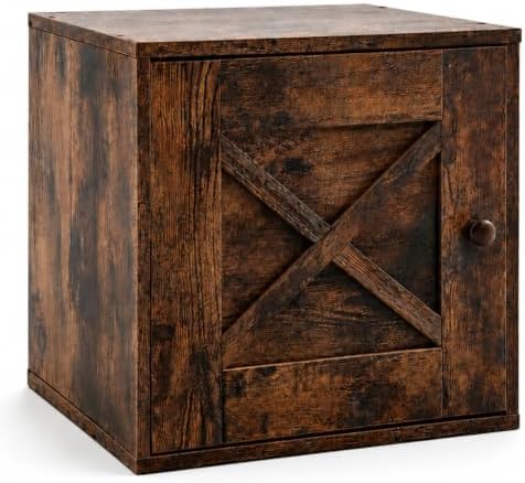 15" H x 15" W x 11.75" D Stackable Cube Storage Organizer with Door, Brown Modular Cubby Storage Bin with Non-Slip Pads, Wooden Cube Bookshelf Shelf for Bedroom, Living Room, Kitchen and Office by Nuanchu
