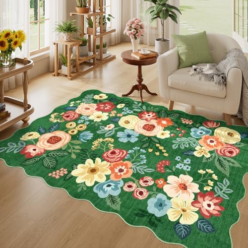 DUKINO 4x6 Area Rug, Non Slip Floral Washable Living Room Rug, Dark Green - Image 3