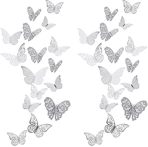 Bememo 72 Pcs 3D Butterfly Wall Decals, 3 Sizes,Silver | Metallic Hollow Design for Bedroom Living Room, Removable Adhesive Wall Decor, Easy Peel Stick Party Decoration Stickers - Image 2