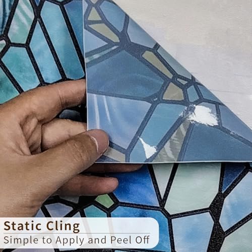 funlife Original Hand-Drawn Privacy Stained Glass Window Film, Reusable Single Sided Static Cling Glass Covers Suitable for Entryway, Decor for Bathroom Glass Window, 11.8"x118", Blue Cobblestones - Image 6