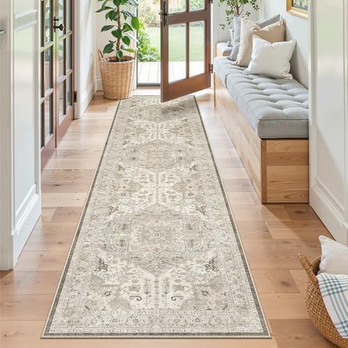 Madane Hallway Runner Rug 2x8 Washable Kitchen Rugs Non-Slip, Ivory/Brown - Image 5