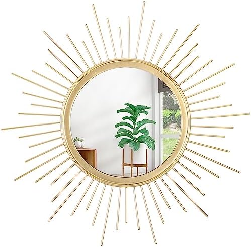 Gold Mirrors for Wall Sunburst Decor Art Mirror Bohemian Home Round Modern Metal Mirror for Bedroom Living Room Hallway Bathroom Balcony Farmhouse Entrance Small by HLFMVWE