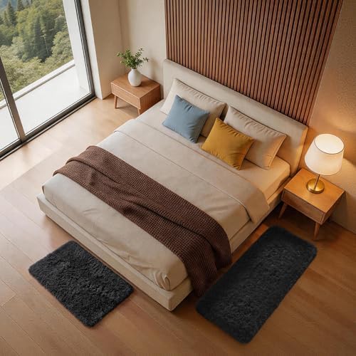 Ophanie Small Rug Washable Non Slip Throw Bedside Area Rugs, Fluffy Soft Mini Bedroom Carpet, 1.5x2.5 and 1.5x4 Rug Set, 2 Piece Black - Image 5