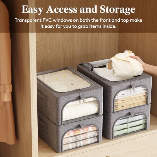 Lifewit 25L Clothes Storage Bins with Metal Frame for Closet, 4 Pack - Image 6
