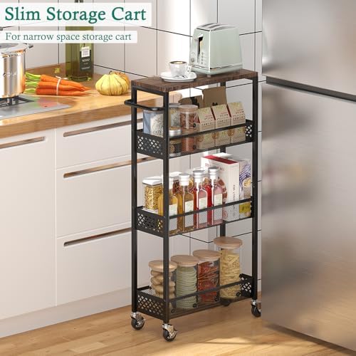 XYZLVSI Utility Slim Storage Cart, 4 Tier Kitchen Narrow Shelf on Wheels - Image 2